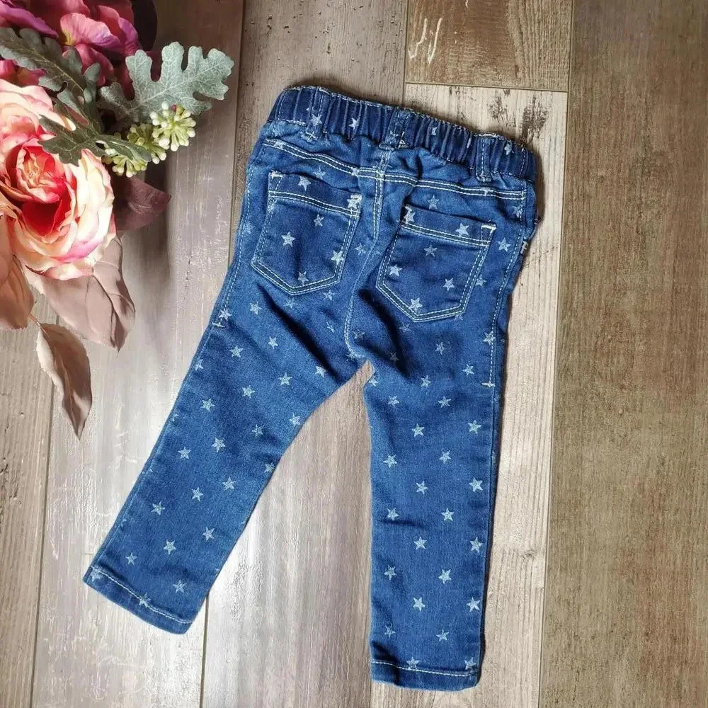 Old Navy Blue Medium Wash Skinny Jeggings Jeans Toddler Girl Size 18M Stars